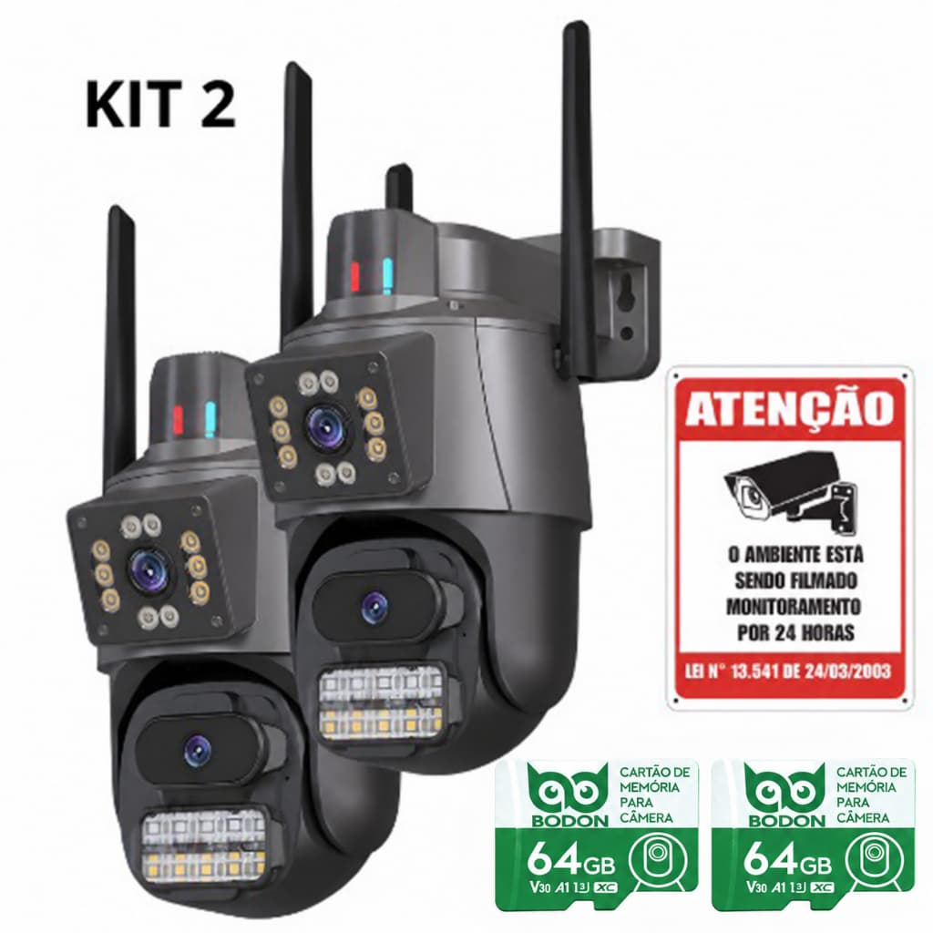 Kit 2 Câmeras de Segurança Dupla Wifi a Prova D'agua Dupla Com Led Visão Noturna Sensor de Movimento
