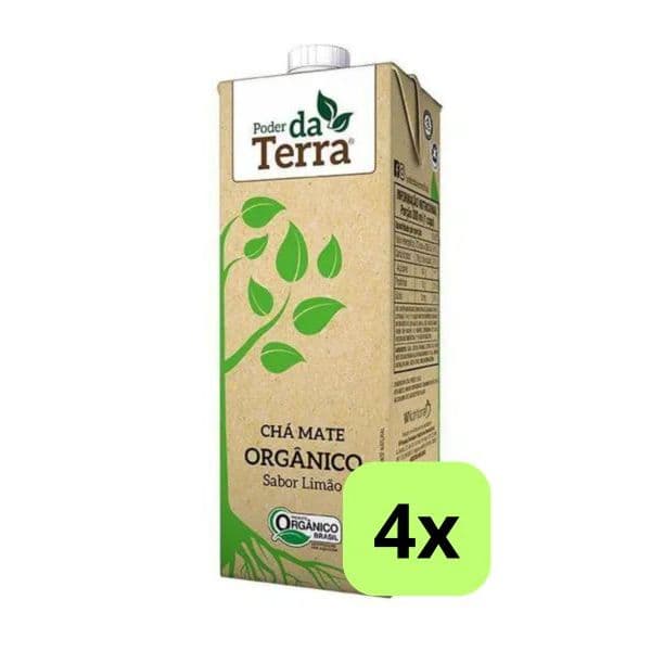 Kit com 4 Chá Mate Orgânico Limão Poder Da Terra 1L cada