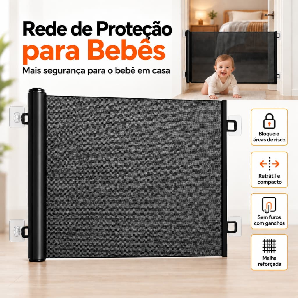Portão de Segurança Infantil Retrátil Ajustável para Bebê Criança Tela de Proteção Sem Furo Barreira Infantil para Porta