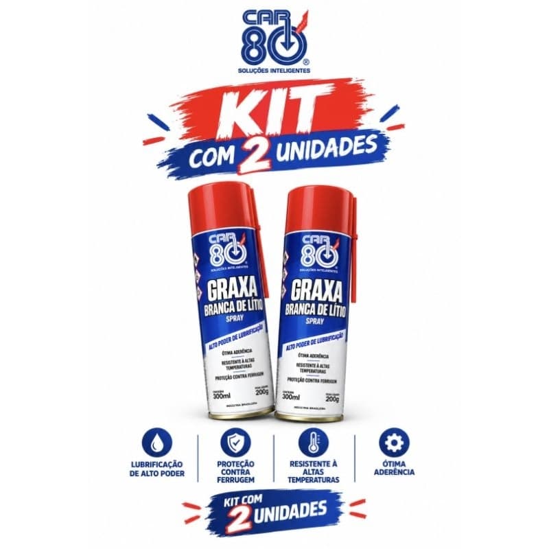 Kit 2x Graxa Branca de Lítio Spray CAR 80 – 300ml