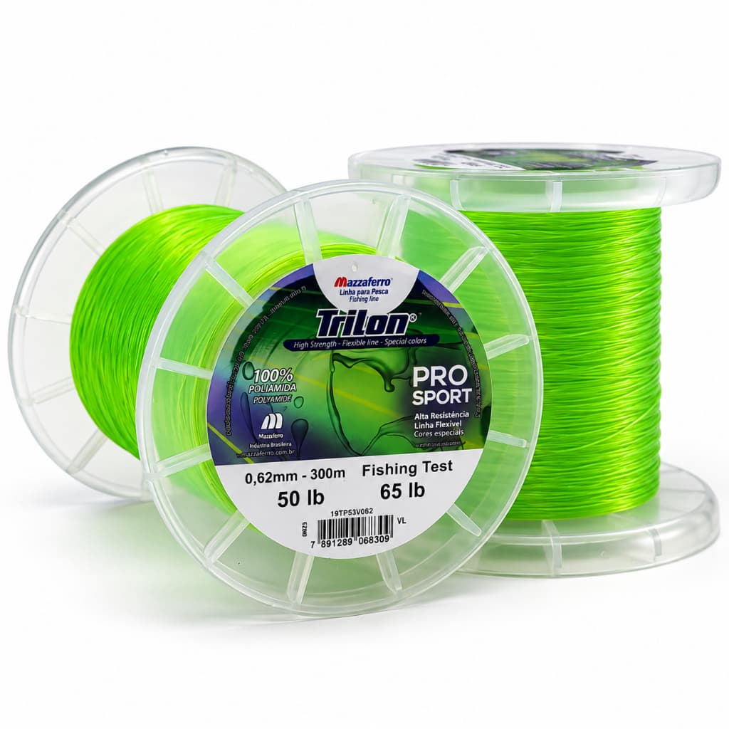 Linha de Pesca 0,62mm 300m Trilon Pro Sport Resistência 25kg Test 29kg Verde Mazzaferro Fishing Line