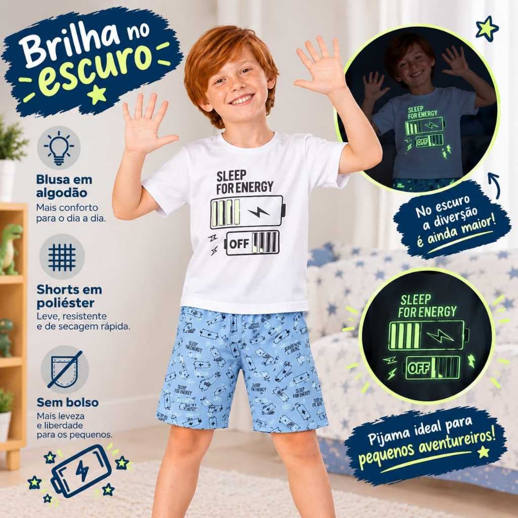 Conjunto pijama infantil verão tema Game tamanhos 1 ao 8 shorts + blusa manga curta confortavel