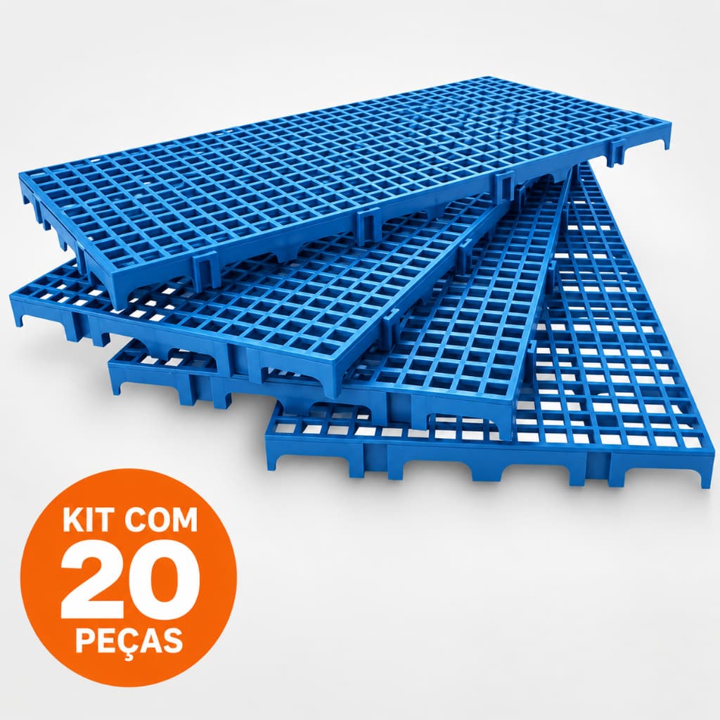Kit 20 Peças Estrado Piso Plástico Modular Azul Câmara Fria Banheiros Estoques Pet Palete Pallet