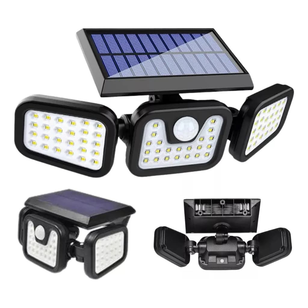 Luminária Solar Led Externa Sensor Trio Jardim Prova Água 74 led