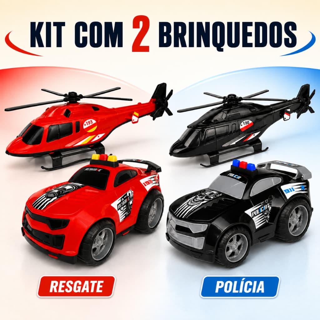 Brinquedo de Menino Carrinho Bombeiro e Policia Helicóptero Realista Presente Para Criança
