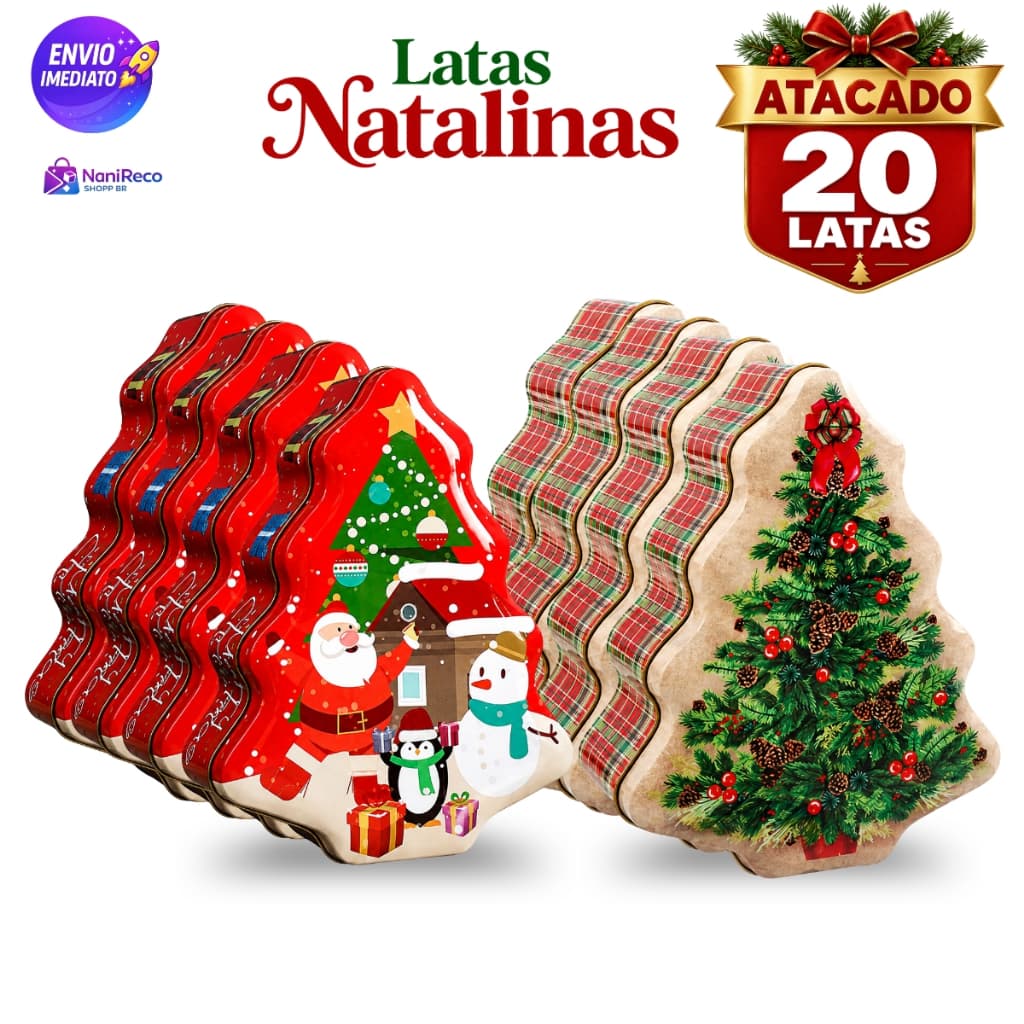 Kit 20 Latas de Natal Sortidas em Formato de Árvore Lembrancinhas, Presentes e Decoração Natalina