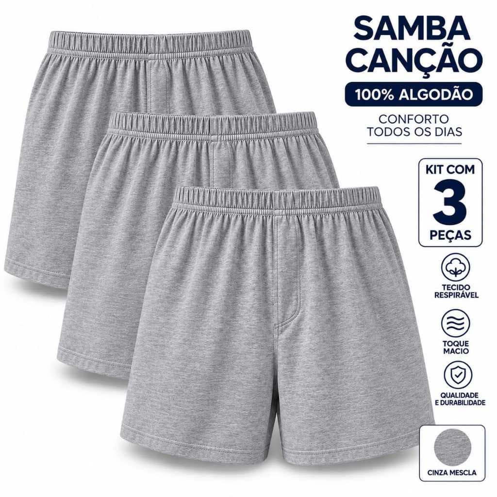 Kit 3 SAMBA CANCAO MASCULINO 100% Algodão  SOMENTE NA COR  CINZA MESCLA