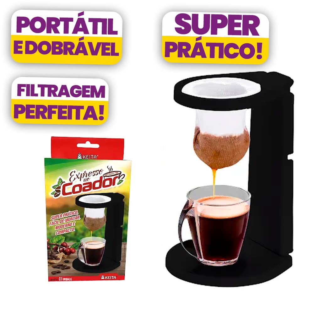 Mini Coador Café Individual Dobrável Com Suporte Expresso + Refil Lavável Copa Brasil
