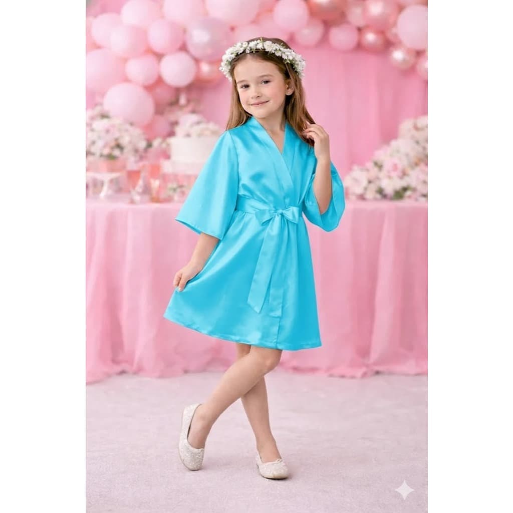 Robe Infantil de Cetim Azul Tiffany - Charme e Elegância para sua Pequena!