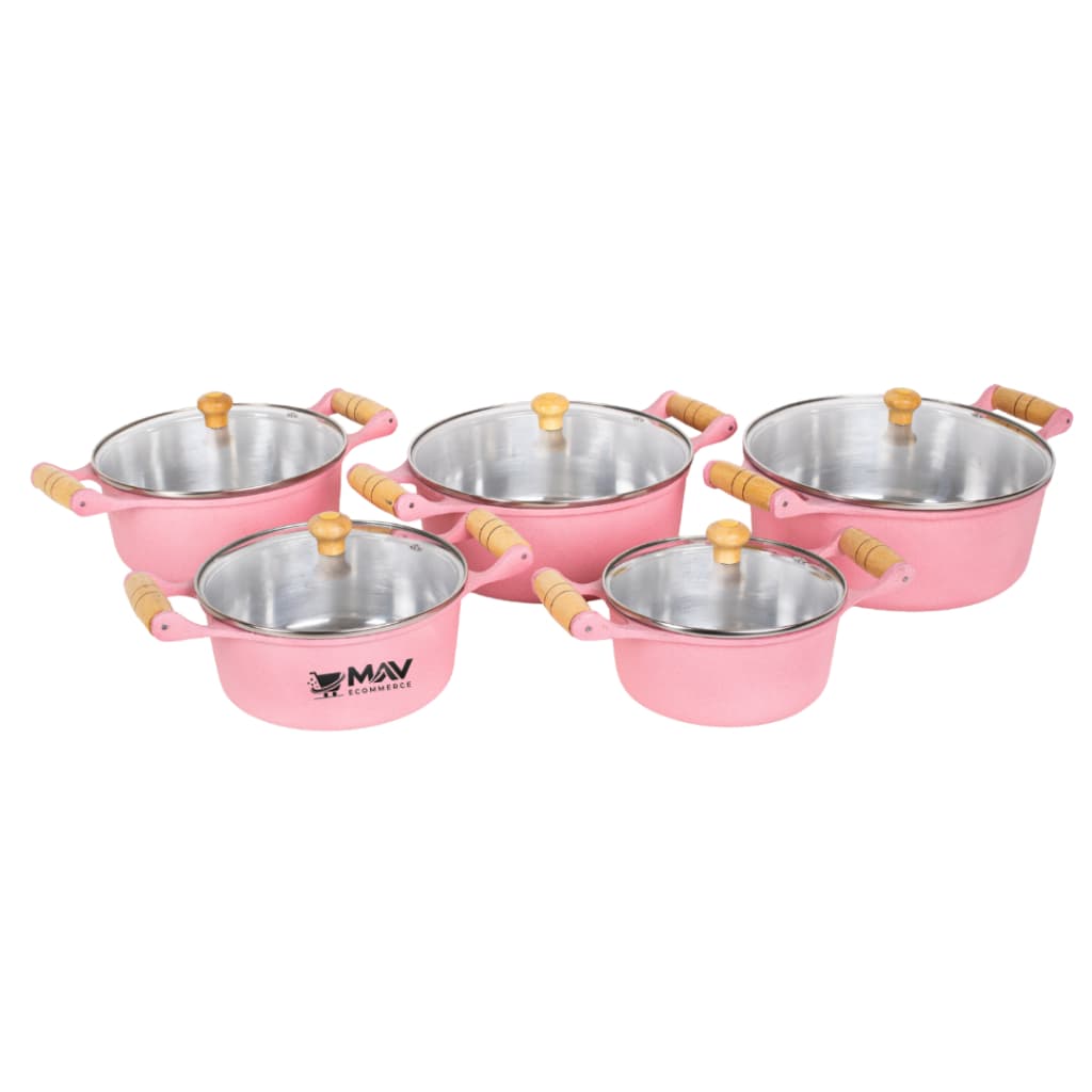 Jogo Kit 5 Panelas Caçarolas de Alumínio Fundido Batido Grosso Cores 16 a 24cm com Tampa