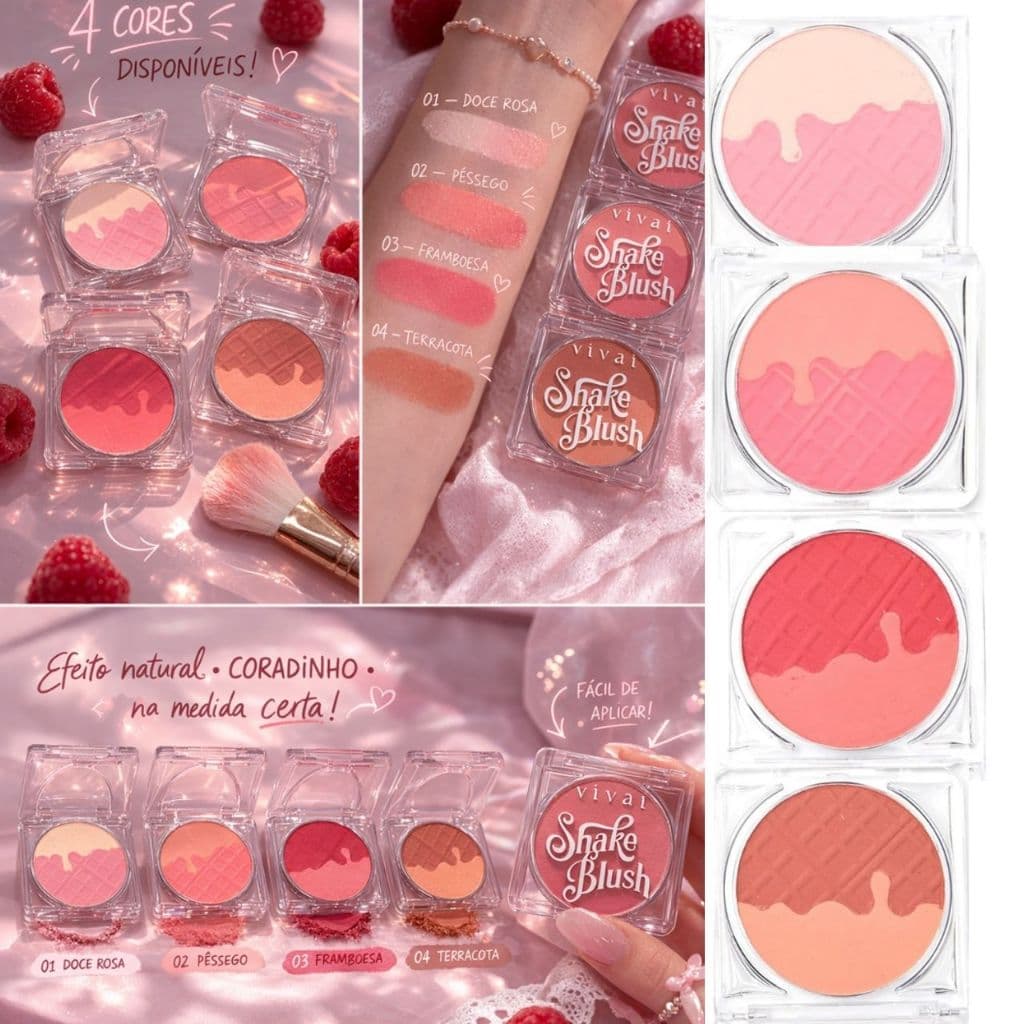 Blush  Vivai Shake Blush 4 Cores Tendência Makeup Maquiagem Fofa