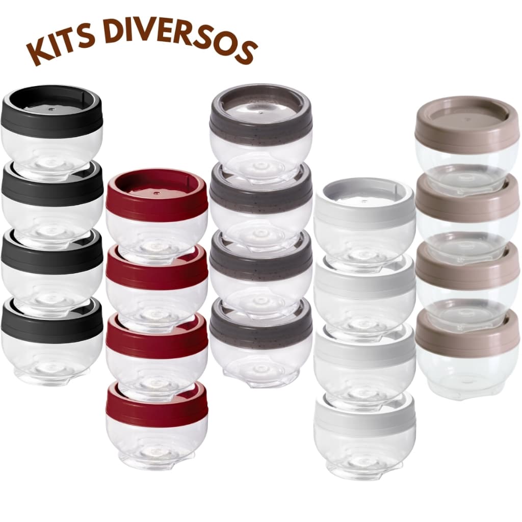 Kit Porta Tempero Empilhável C/Tampa Rosca Gire Trave 155ml BPA FREE Potes P/Condimentos 2 A 20 PÇS