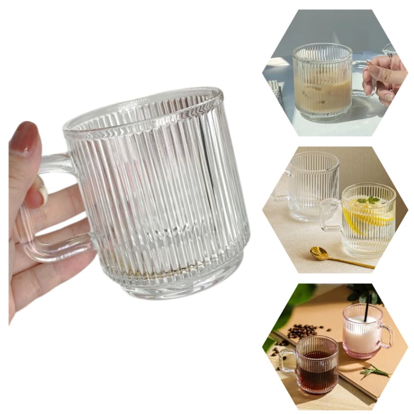 Canecas de Vidro Canelado 350ml – Resistente e Elegante p/ Café & Chá