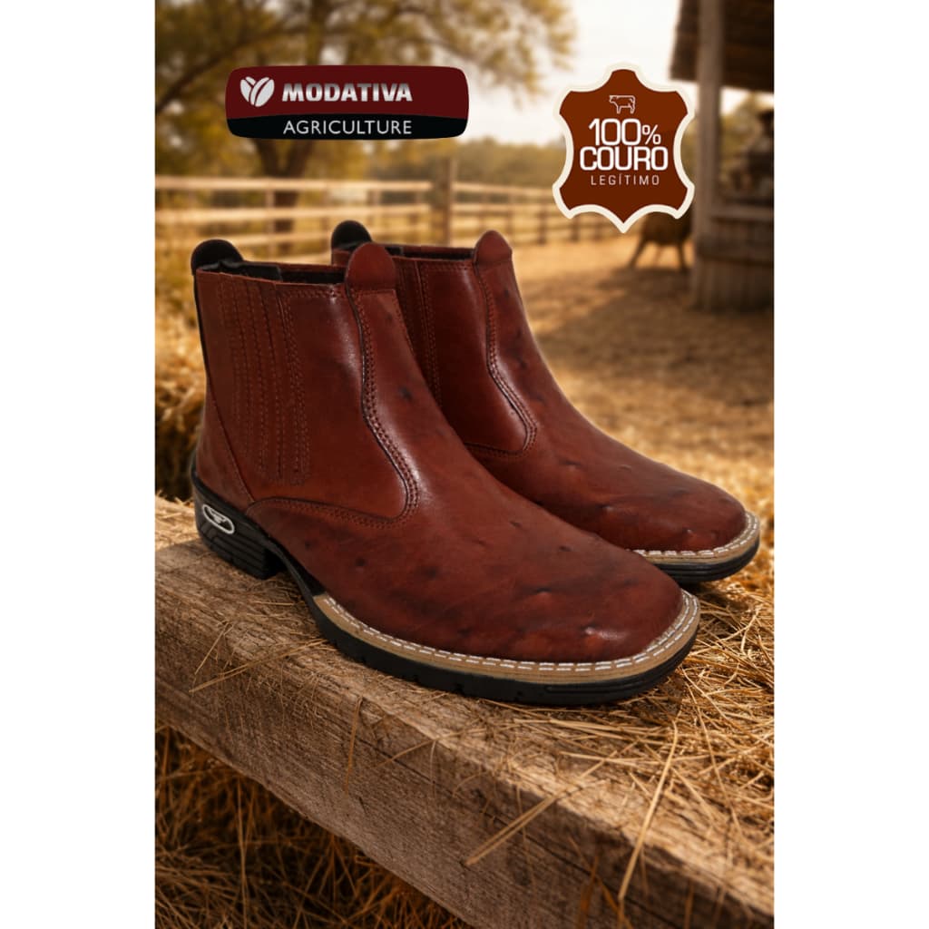 BOTINA TEXANA COUNTRY COURO LEGITIMO BICO QUADRADO PINADA