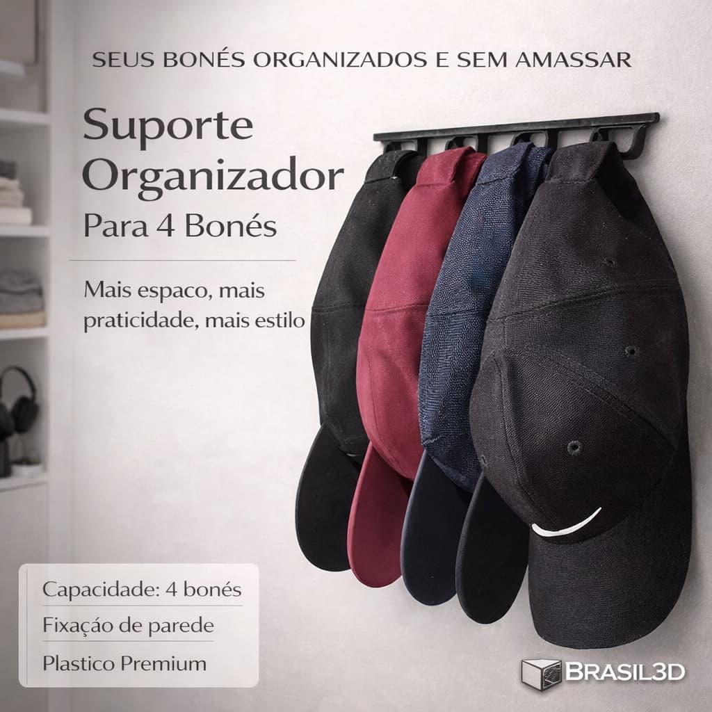 Kit 1 a 4 - Suporte Organizador Para Bonés Suporte Pendurar Bonés Organizador para Boné