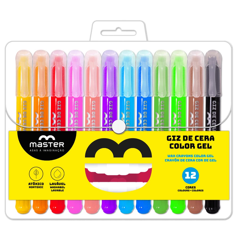 Giz de Cera Gel 12 Cores Lavável Infantil Retrátil Atóxico Master