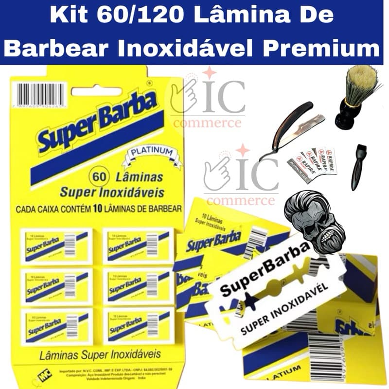 Cartela Lâmina de Barbear Inox Super Barba Premium Amarela | 60 ou 120 Unidades | Corte Preciso, Alta Durabilidade