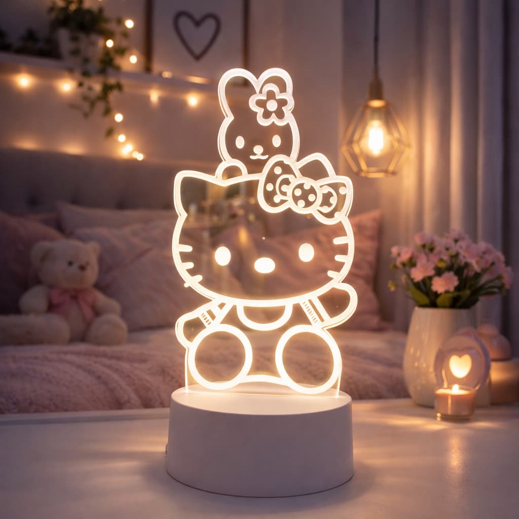 Luminária Led 3D Hello Kitty / Luz noturna / Abajur / Presente Criativo / Criança