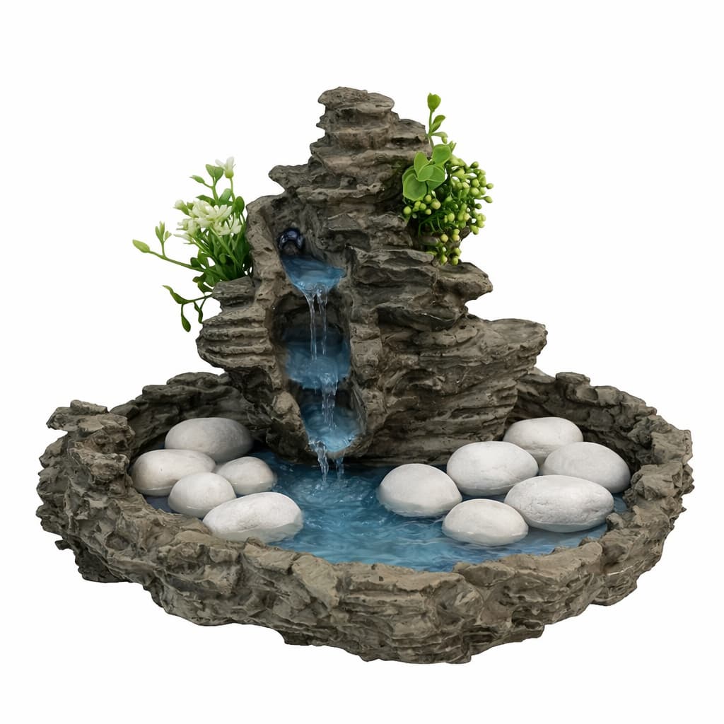 Fonte De Água Cascata Pedra Em Resina Decorativa Com Bomba