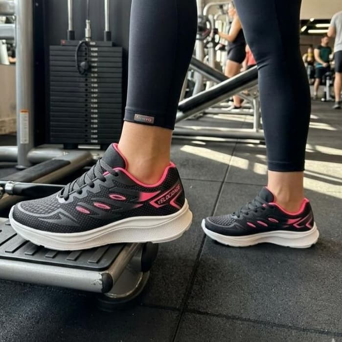 Tênis Freedom Esportivo Feminino Cadarço Leve Confortável Preto Pink