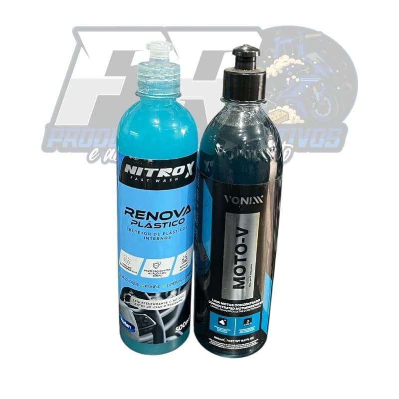 Kit lavagem moto v vonixx + renova plástico nitrox 500ml