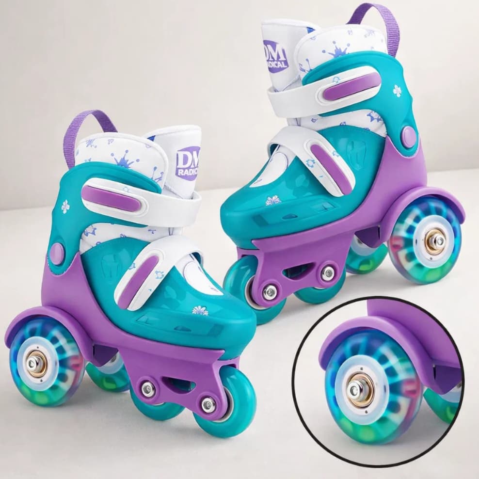 Patins Infantil 4 Rodas Triline Feminino Menina com Luz de LED Ajustável 31–34