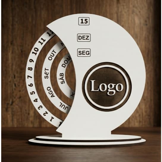 Calendário Permanente MDF Decorativo com Disco Giratório – Porta Mesa Personalizado com Logo | Tamanho P 17x17