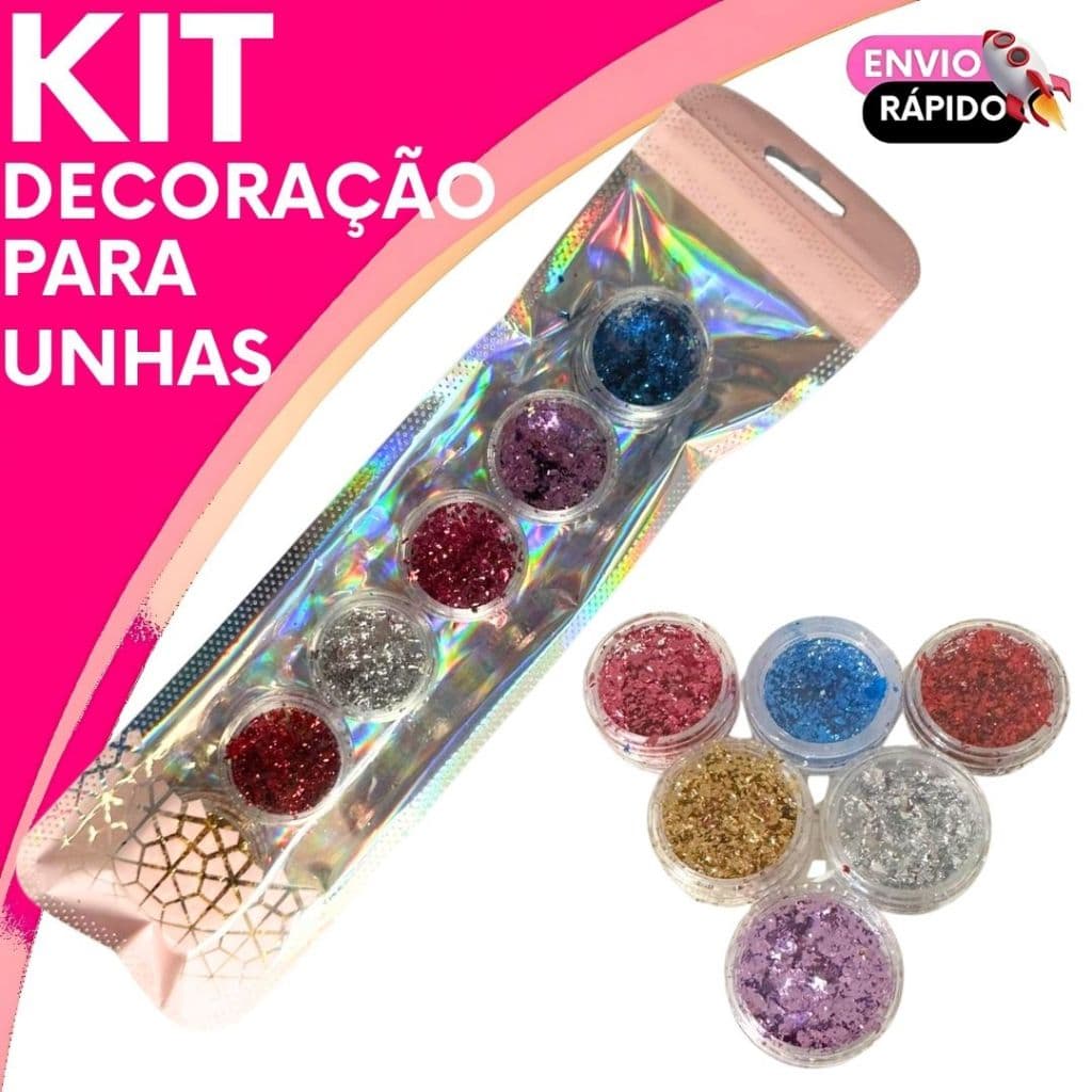Decoração De Unhas Kit 6 Folhas Cores Vibrantes Brilho Intenso Nail Art Manicure Alongamentos