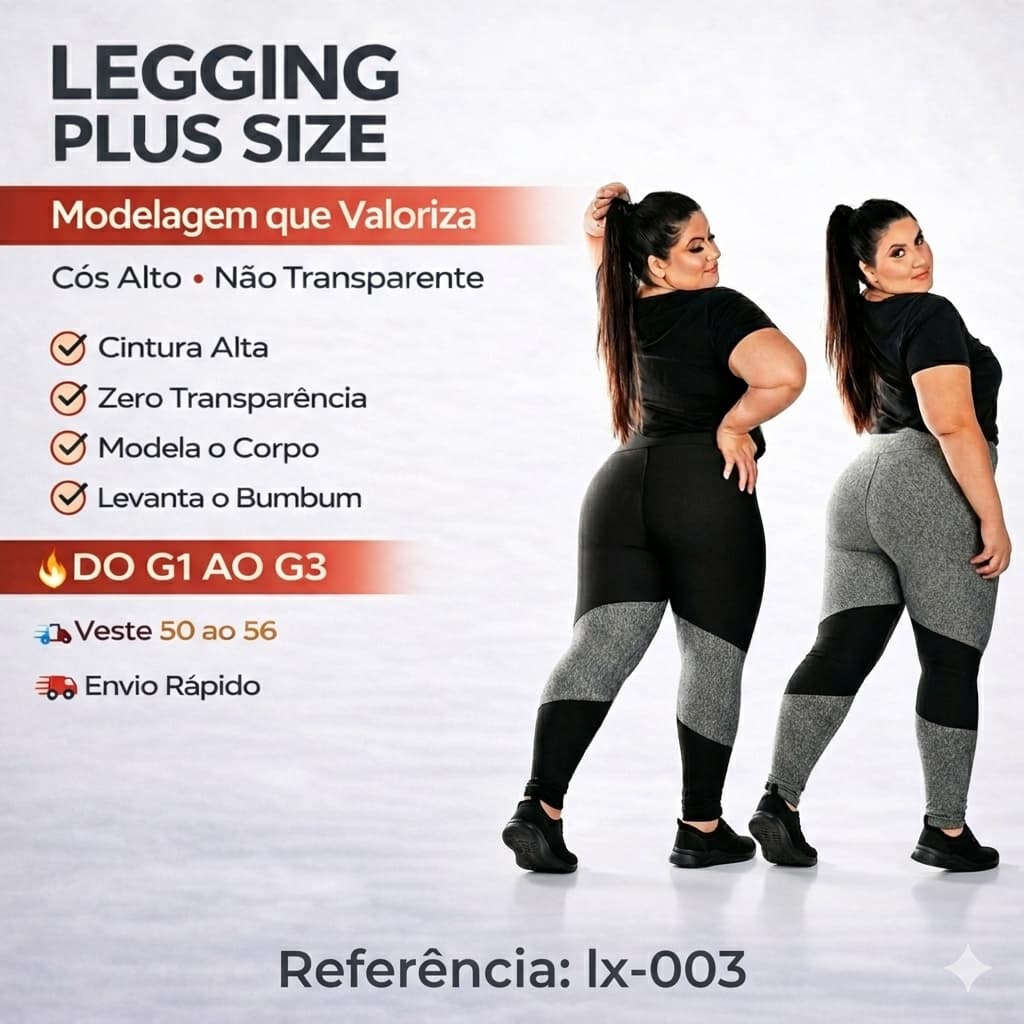 Kit 2 Calça Legging Plus Size Feminina Cós Alto Suplex Academia Veste 50 52 54 56