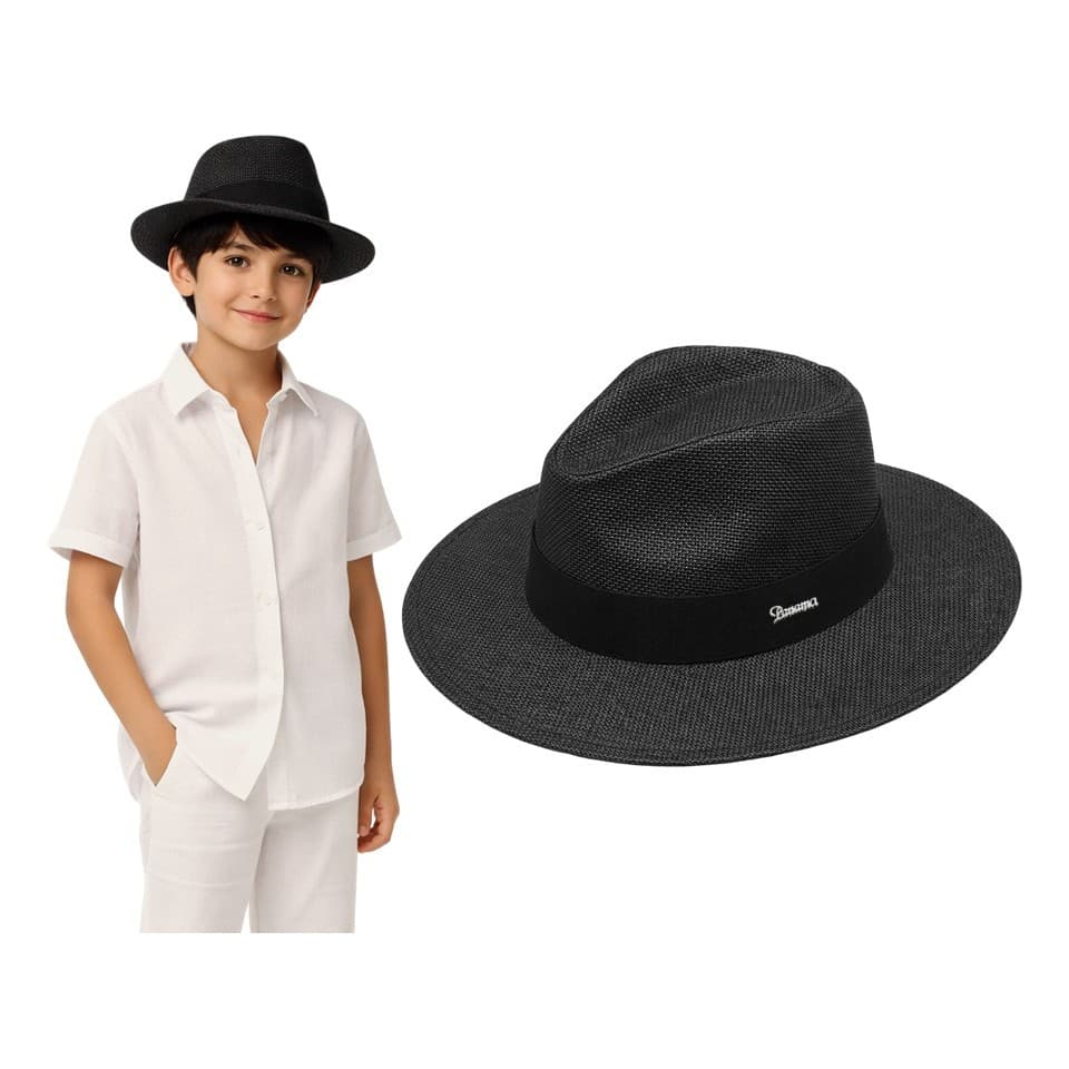 CHAPÉU PANAMÁ PROMOÇÃO INFANTIL PRAIA FEDORA MENINO ESTILO PRETO