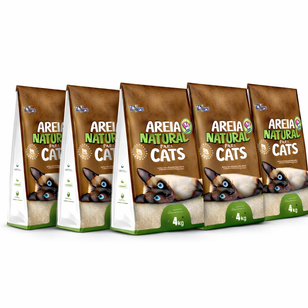 Areia Higiênica Natural Biodegradável Gatos Tiger Cats 4kg forma torroes firmes em 5 minutos kit com 5 unids