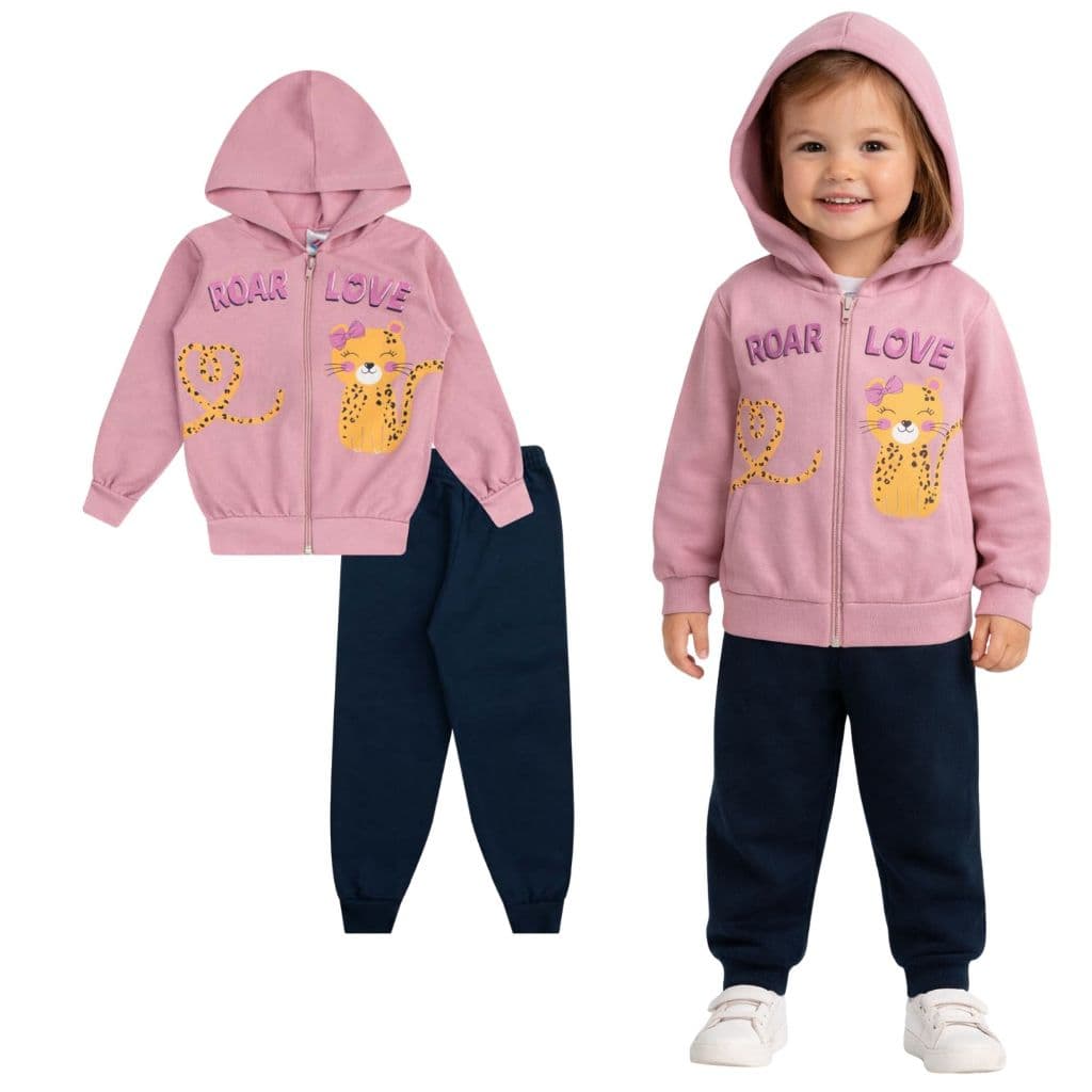 Conjunto Infantil Menina Moletom 100% Algodão Jaqueta Zíper com Capuz Inverno 1 ao 8- SORTIDOS