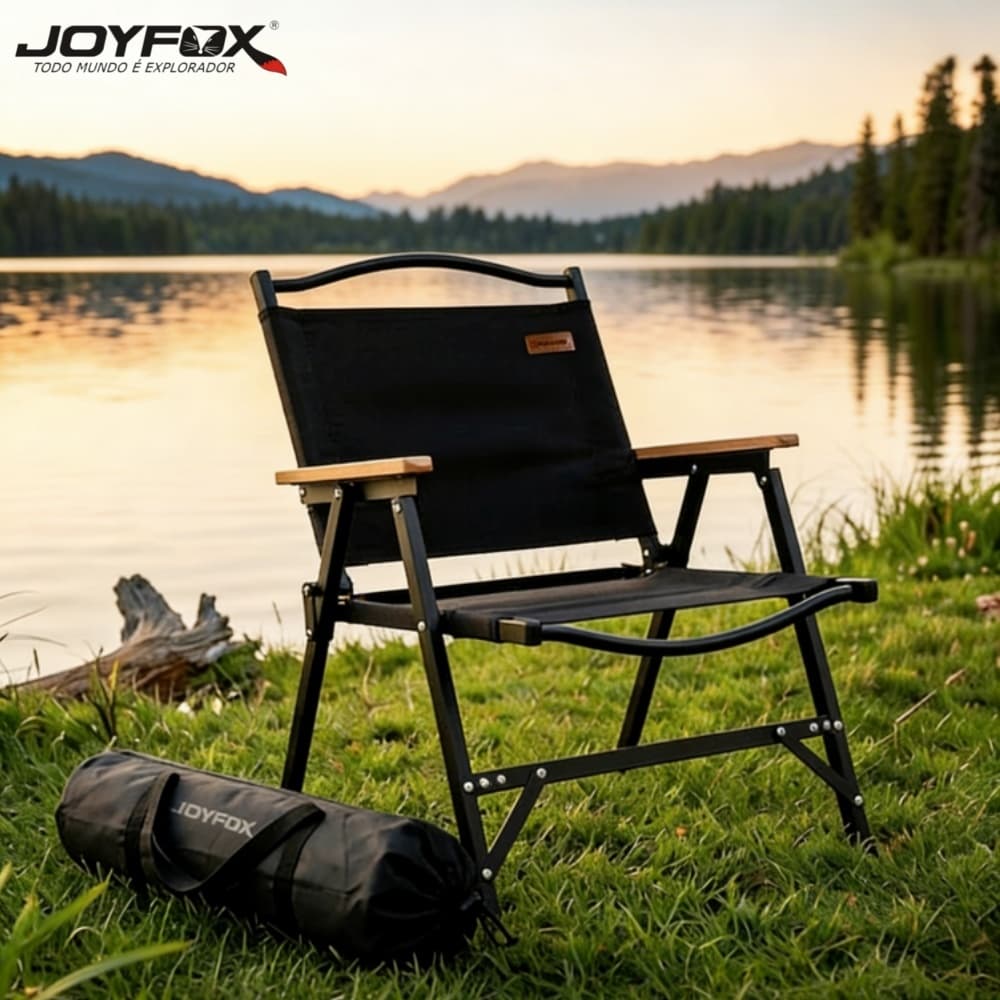 Cadeira Dobrável Camping Reforçada 600D Oxford Portátil com Braço de Madeira para Jardim Praia Pesca Área Externa