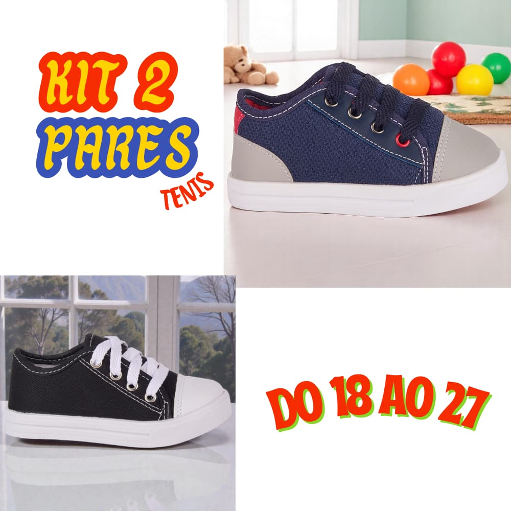 Kit 2 Pares Tênis Infantil  Menino Star Volta as Aulas Confortável