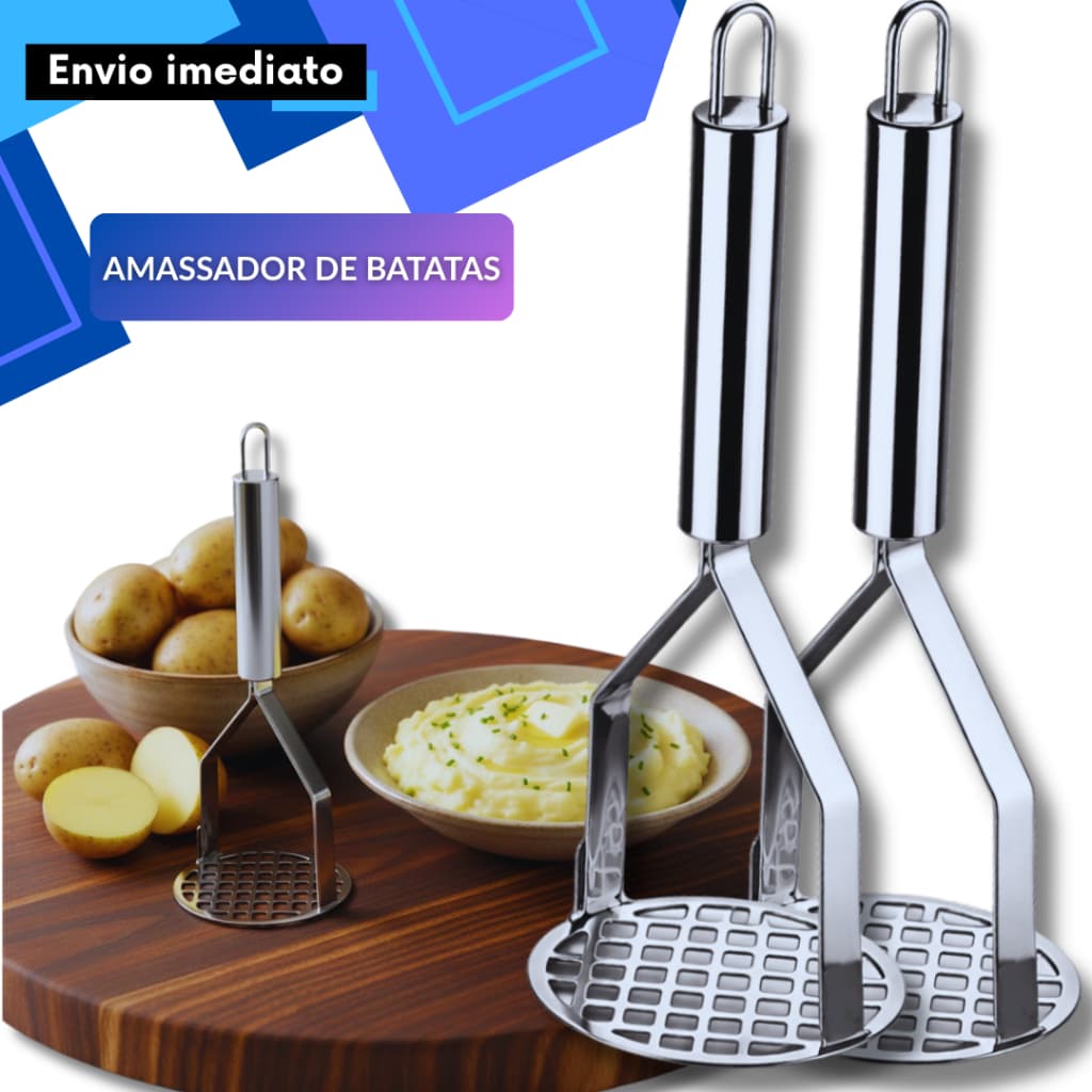 Amassador Espremedor de Batata Kit 2/3/5 Unidades Aço Inox Cozinha Industrial Restaurante Maior Eficiência