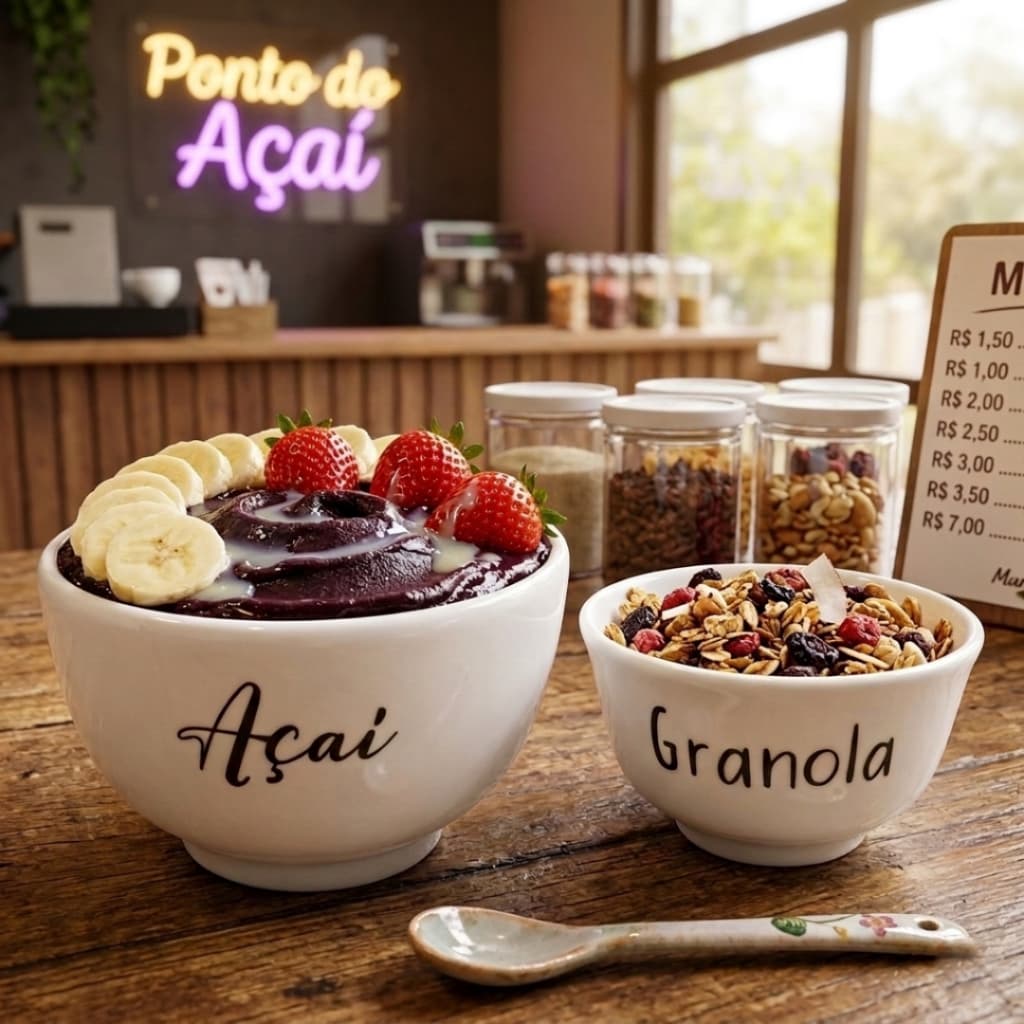 Kit Bowl para Açaí 500ml + 280ml Porcelana Branco Premium Café da Manhã Profissional