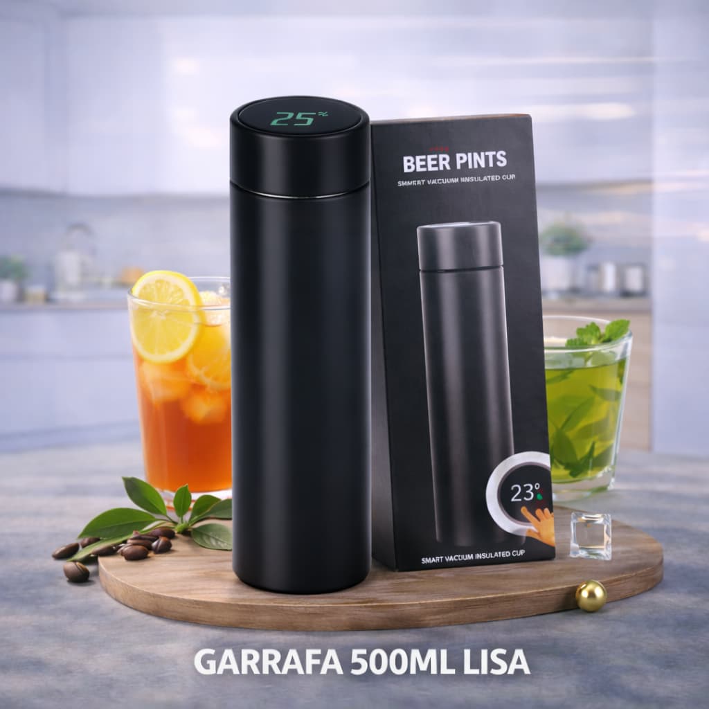 Garrafa Térmica Inteligente 500ml Inox | Display LED, 12h Quente ou Frio, Portátil e Moderna