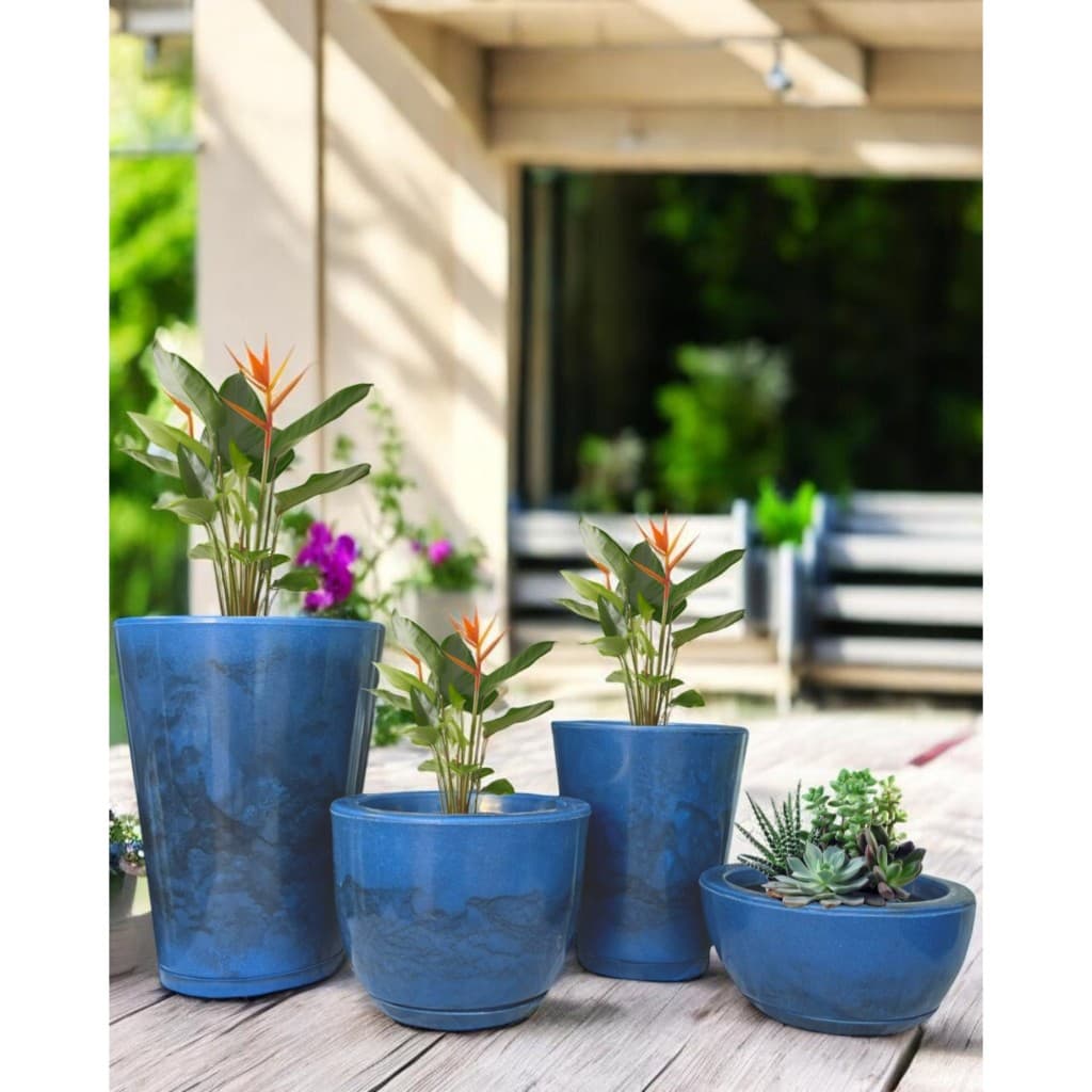 Kit 4 Vasos Decorativos Luxo Marmorizados Planta Flor Jardim Varanda Moderno Elegante + Pratos