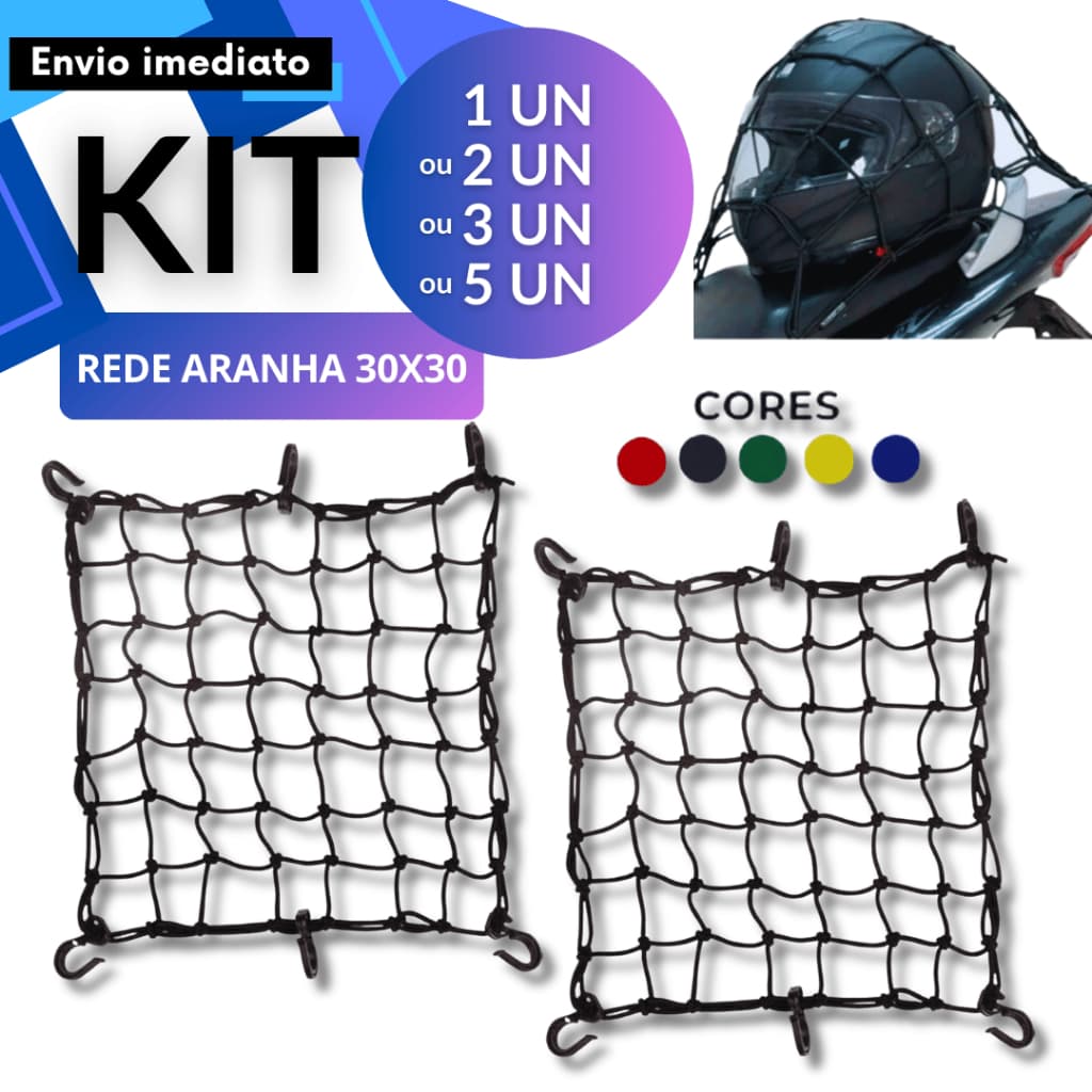 1/2/3/5 Rede Elástica 30x30 Tipo Aranha Ganchos Reforçados Reforçada Moto Bicicleta Quadriciclo