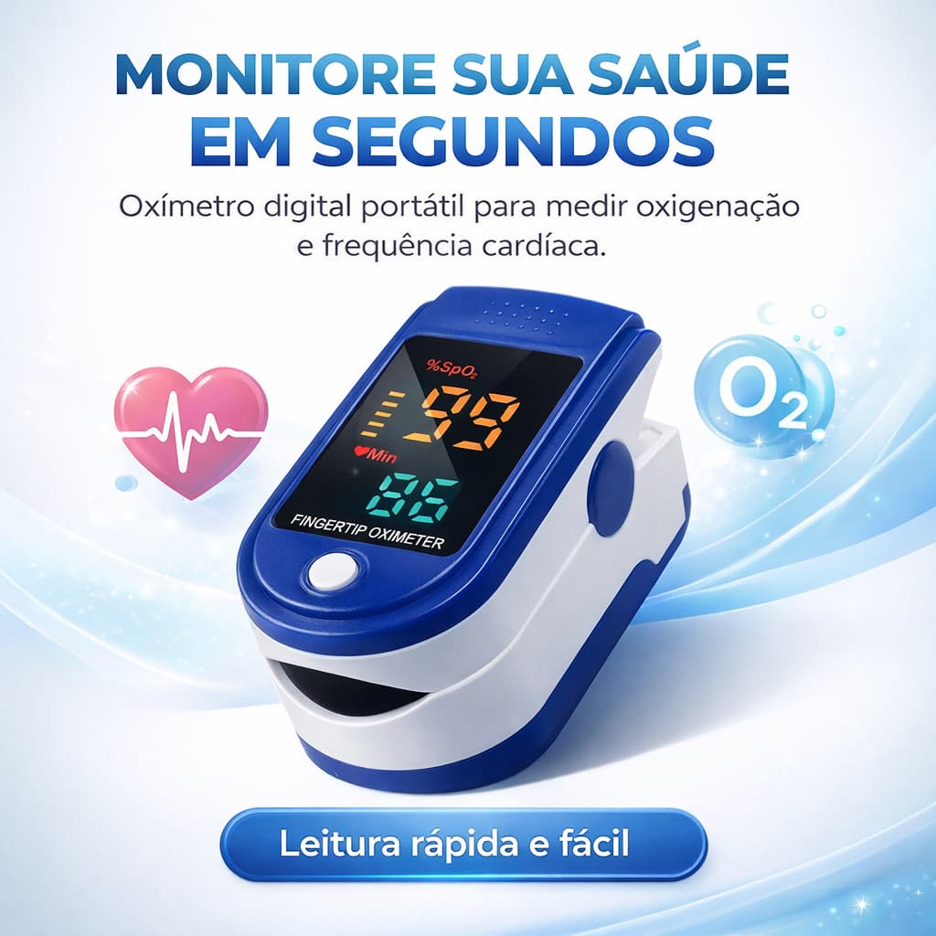 Oxímetro de Dedo Digital Portátil SpO2 Monitor de Oxigênio no Sangue e Batimentos Cardíacos LED