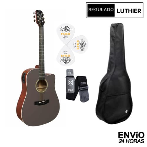 KIT VIOLAO FOLK GDC-1 CTJ (CINZA) ELETROACÚSTICO GIANNINI CAPA CORREIA REGULADO PELO LUTHIER