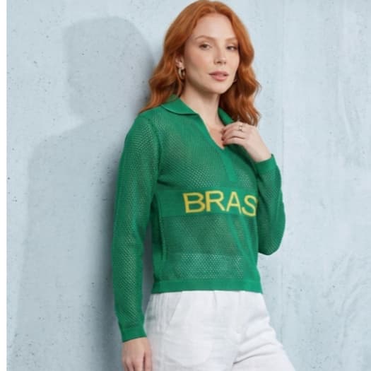 Blusa Brasil Copa Elegante Tricot Casual Confortável Decote V Luxo Lançamento