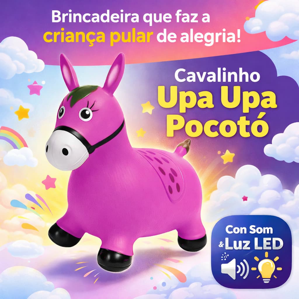 Cavalinho Upa Upa Infantil Inflável Grande com Música Pocotó Pula Pula Brinquedo Criança até 54kg
