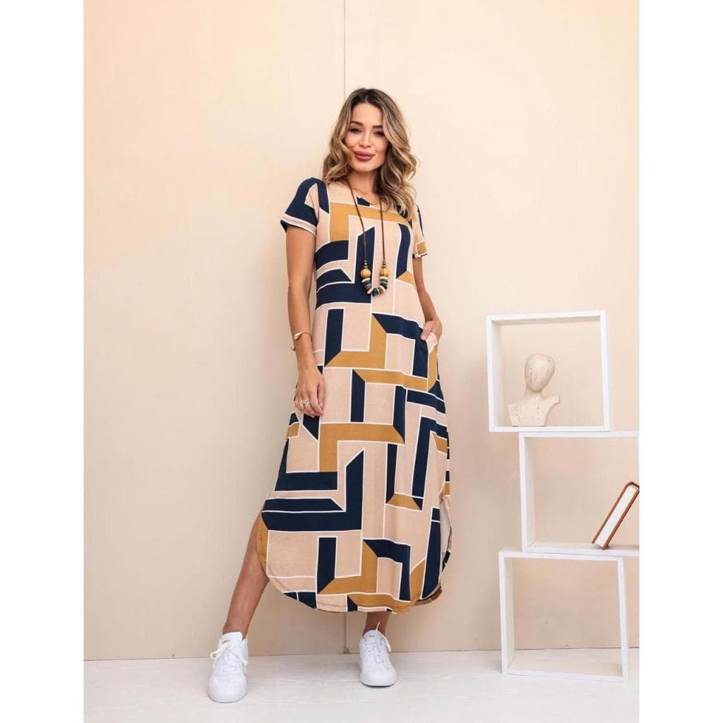Vestido Longo com manga e bolso moda evangelica veste 38 a 44