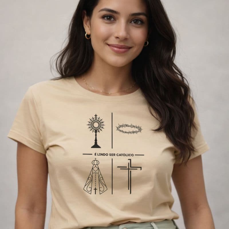 Camiseta  Católica É LINDO SER CATÓLICO Estampa Religiosa Camisa Cristã Casual T-Shirt