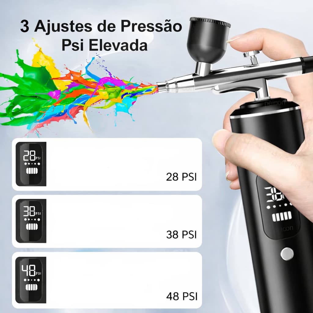 Aerógrafo com com compressor portátil aerógrafo pintura mini pistola - 28 psi, 38 psi e 48 psi