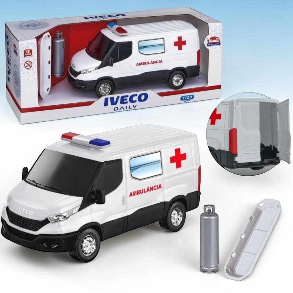 AMBULÂNCIA SALVA VIDAS MÓVEIS INCRÍVEL VAN IVECO DAILY   COM ACESSÓRIO USUAL BRINQUEDOS
