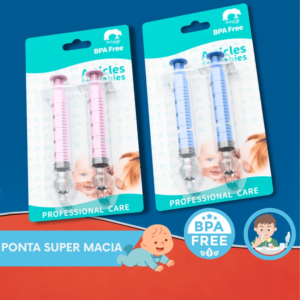 Kit 2 Seringas Lavador Aspirador Nasal Limpeza Infantil Bico Silicone Nariz Bebê Livre BPA Free Cor Aleatória