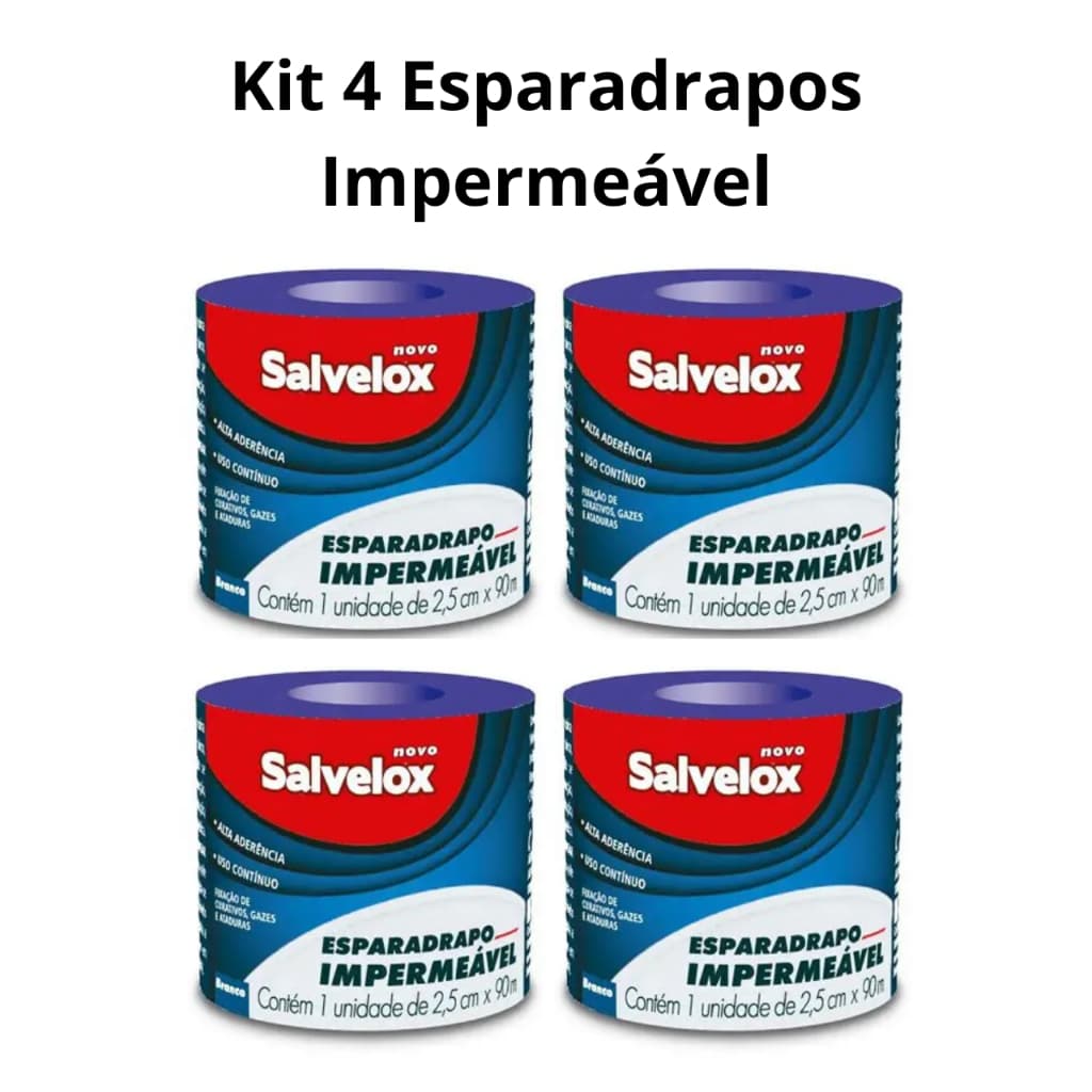 Kit 4 Esparadrapo Impermeável Salvelox 2,5 cm x 90 cm