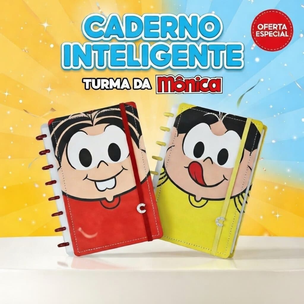 Caderno Inteligente SD Escolar Mônica Magali Grande 80 Folhas Capa Dura Material Papelaria Fofa
